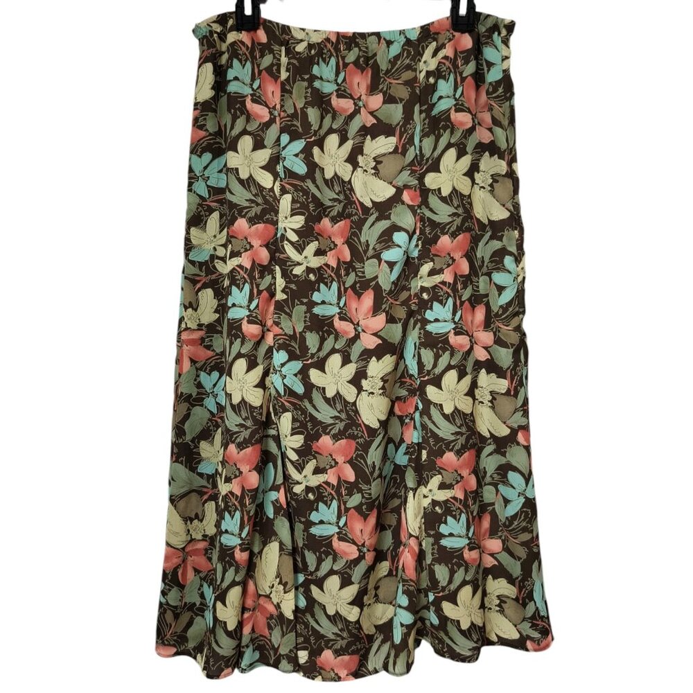 Norton McNaughton Long Floral Skirt Brown Multicolor Women's Size 8